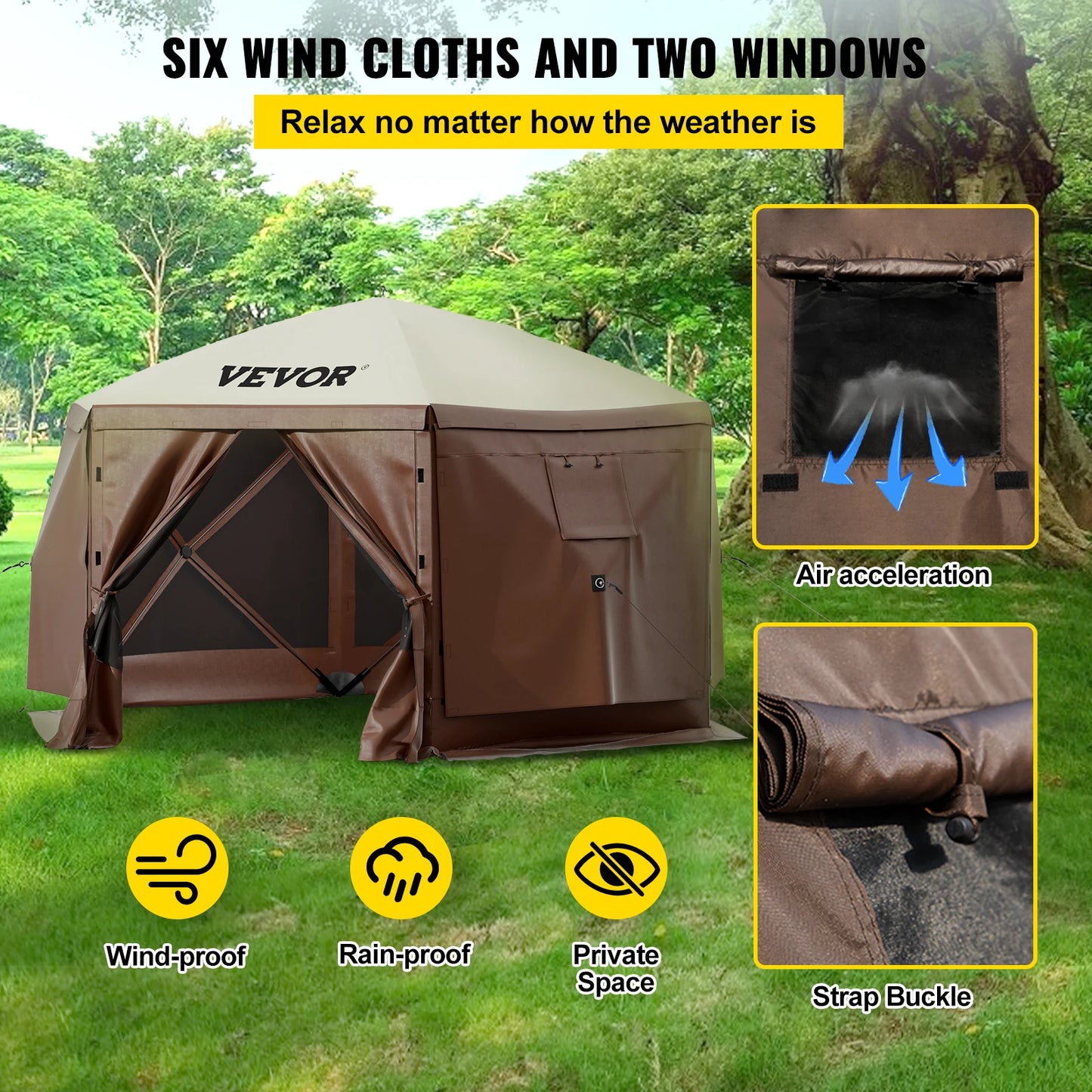 VEVOR Gazebo Screen Tent 6 Sided Pop-up Camping Canopy Shelter Portable Outdoor Large Shade Tents