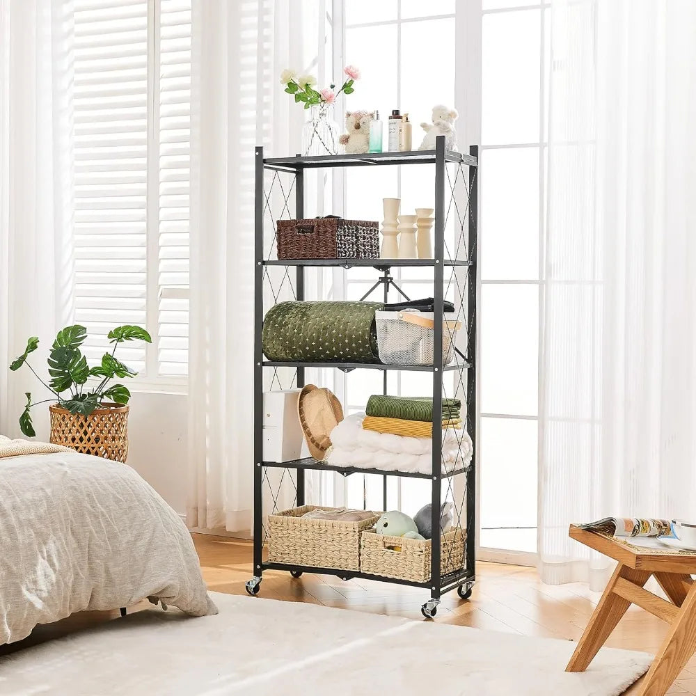 BRIAN & DANY Metal Storage Shelves - 4 Tier Shelving Unit, Folding Display Shelf Racks No Assembly