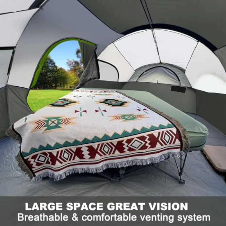 8 Person Weather Resistant Camping Tent for Family Outdoor Adventures Features 5 Large Mesh Windows