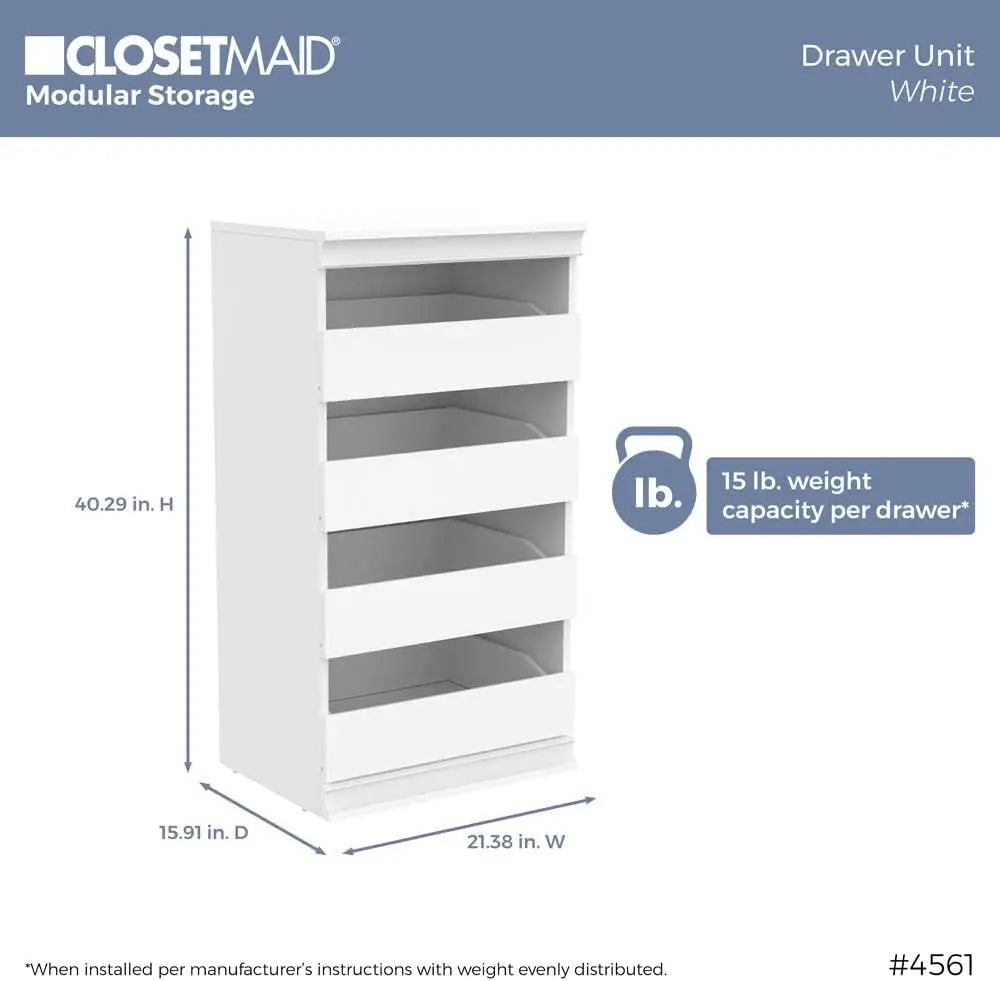 ClosetMaid Modular Storage Unit/4 Drawers, Wood Closet Organizer, Decorative Trim, White