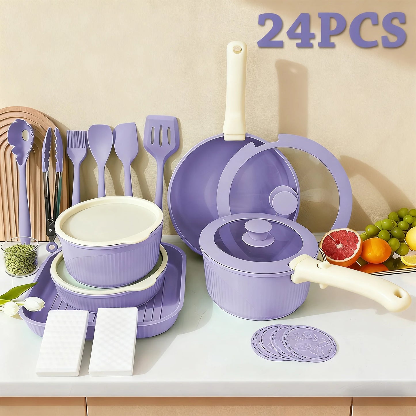 Pots and Pans Set, Nonstick Cookware Set Detachable Handle, Induction Kitchen Cookware Set