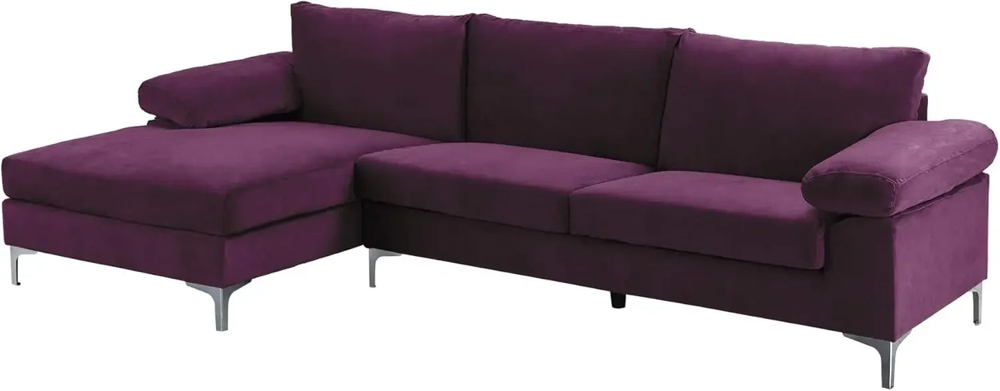 Milano Modern Large Velvet L-Shape Sectional Sofa, w/Extra Wide Chaise Lounge Couch