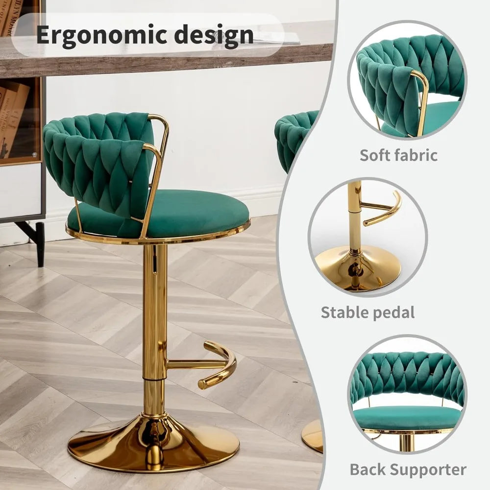 Gold Bar 4 Stools, Counter Height Bar Stools w/Low Back, Velvet Adjustable Height Barstool 360°