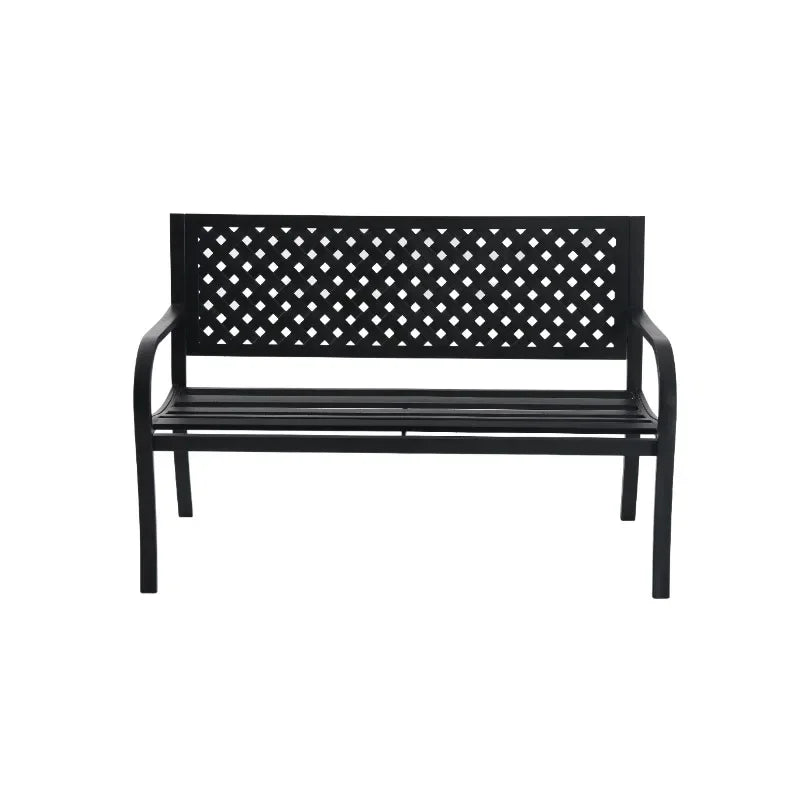 OEING Classic Metal Outdoor Garden Durable Steel Bench - Black