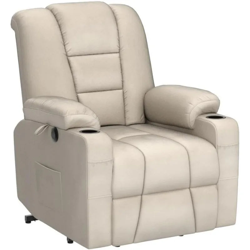 Power Lift Recliner Chair for Elderly, Plush Fabric Electric Recliner w/Heated & Vibration Massage