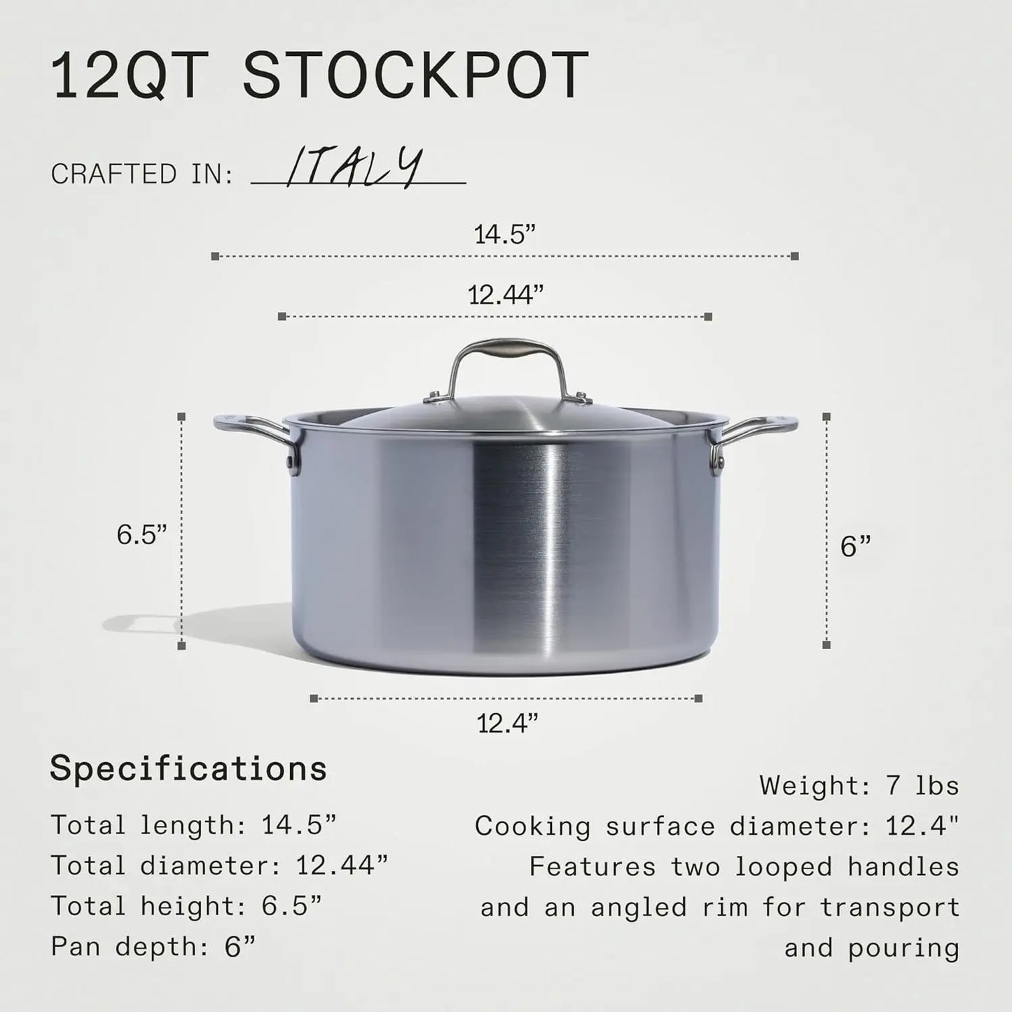 Made In Cookware-6/8/12 Quart Stainless Steel Stock Pot With Lid-5 Ply Stainless Crafted in Italy