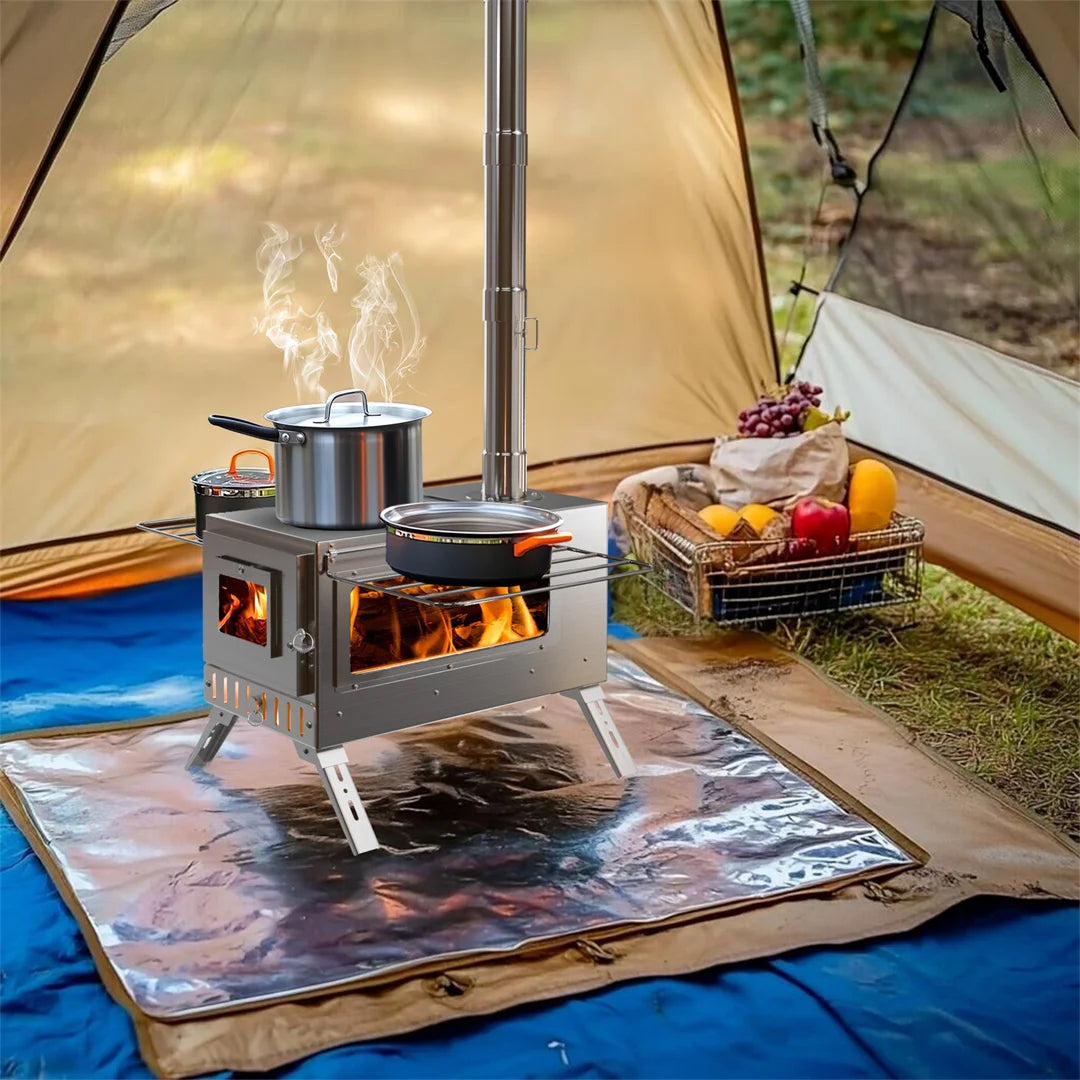 Hot Tent Stove, unho Wood Burning Stove, Portable Wood Stove with 6 Stainless Chimney Pipes