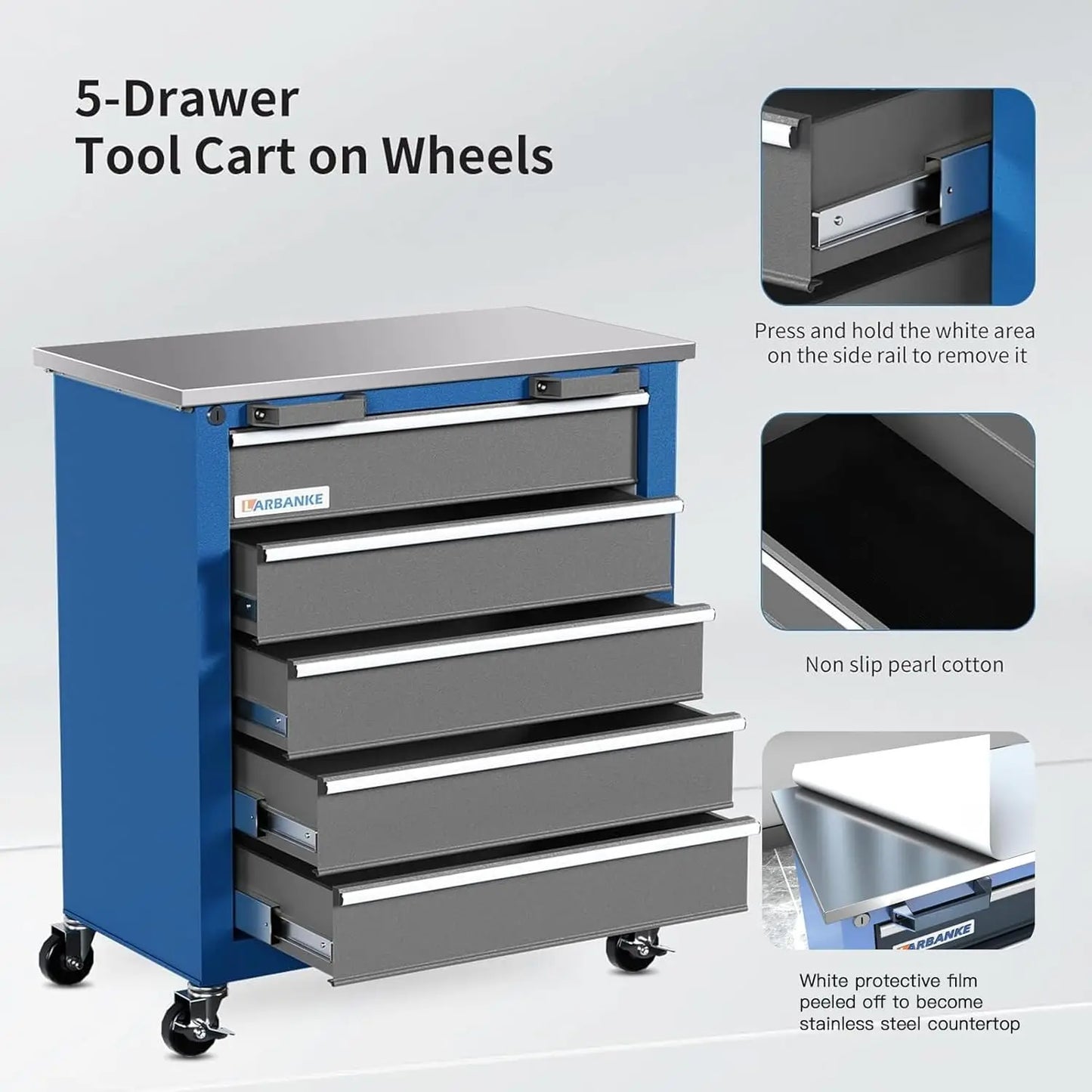 Larbanke Tool Chest,Tool Cabinet on Wheels with Keyed Locking System and Drawer Liners