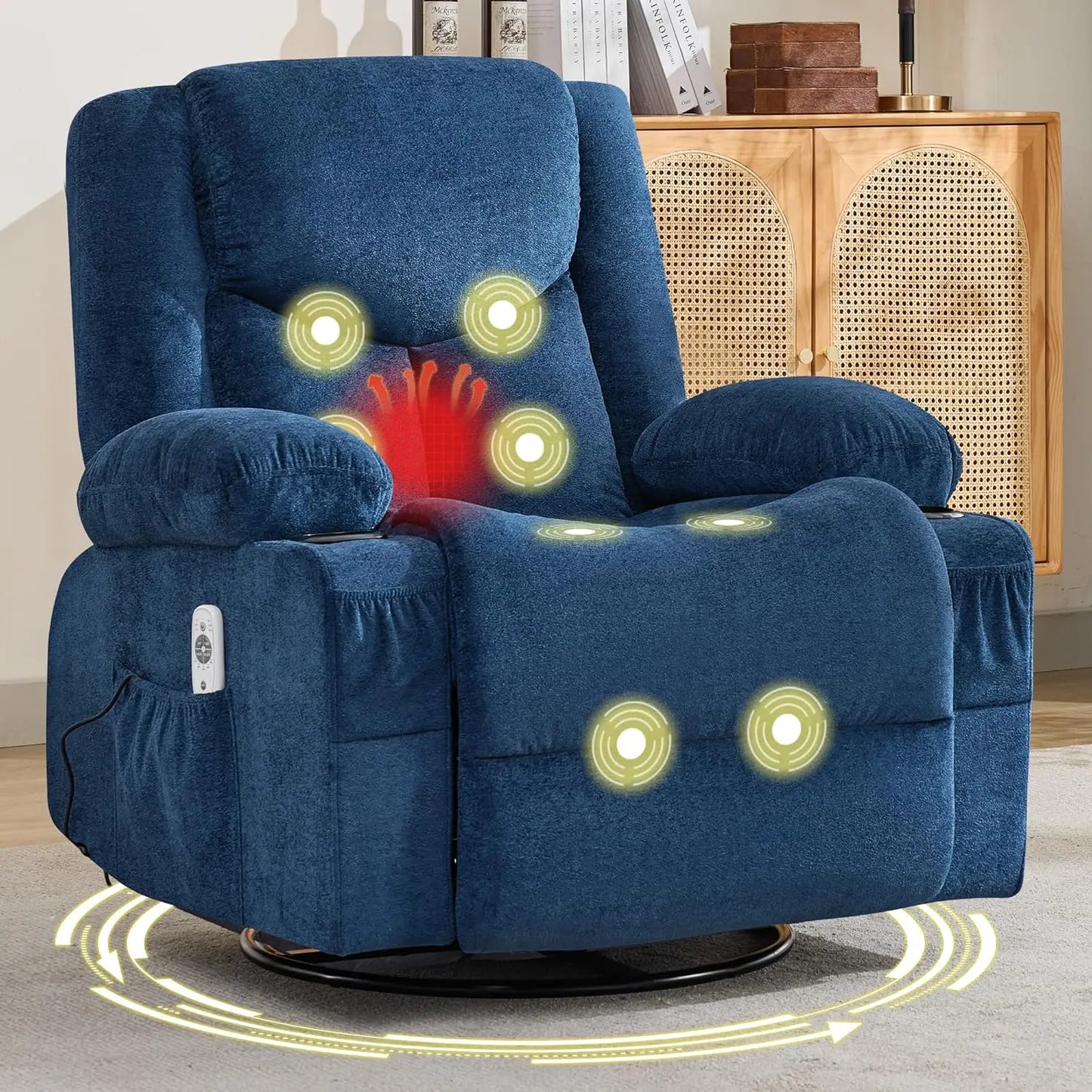 Swivel Recliner Chair for Adults,Oversized Rocker Recliner w/Massage and Lumbar Heat,Rocking Chair