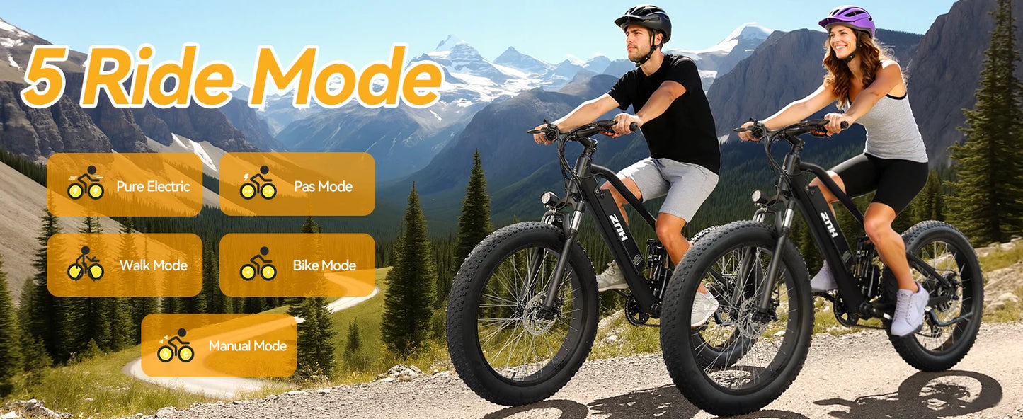 1000W Electric Bike/Fat Tire Ebike 26MPH, 48V 13Ah Battery,26"x4" Electric Mountain Bike, 7-Speed