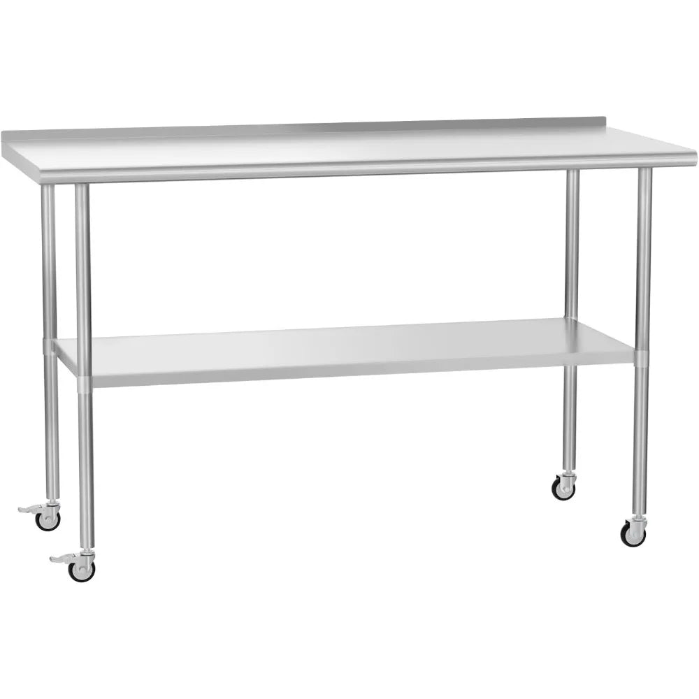 Stainless Steel Prep & Work Table with Adjustable Shelf, with Backsplash and Wheels, Kitchen Island