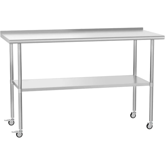 Stainless Steel Prep & Work Table with Adjustable Shelf, with Backsplash and Wheels, Kitchen Island