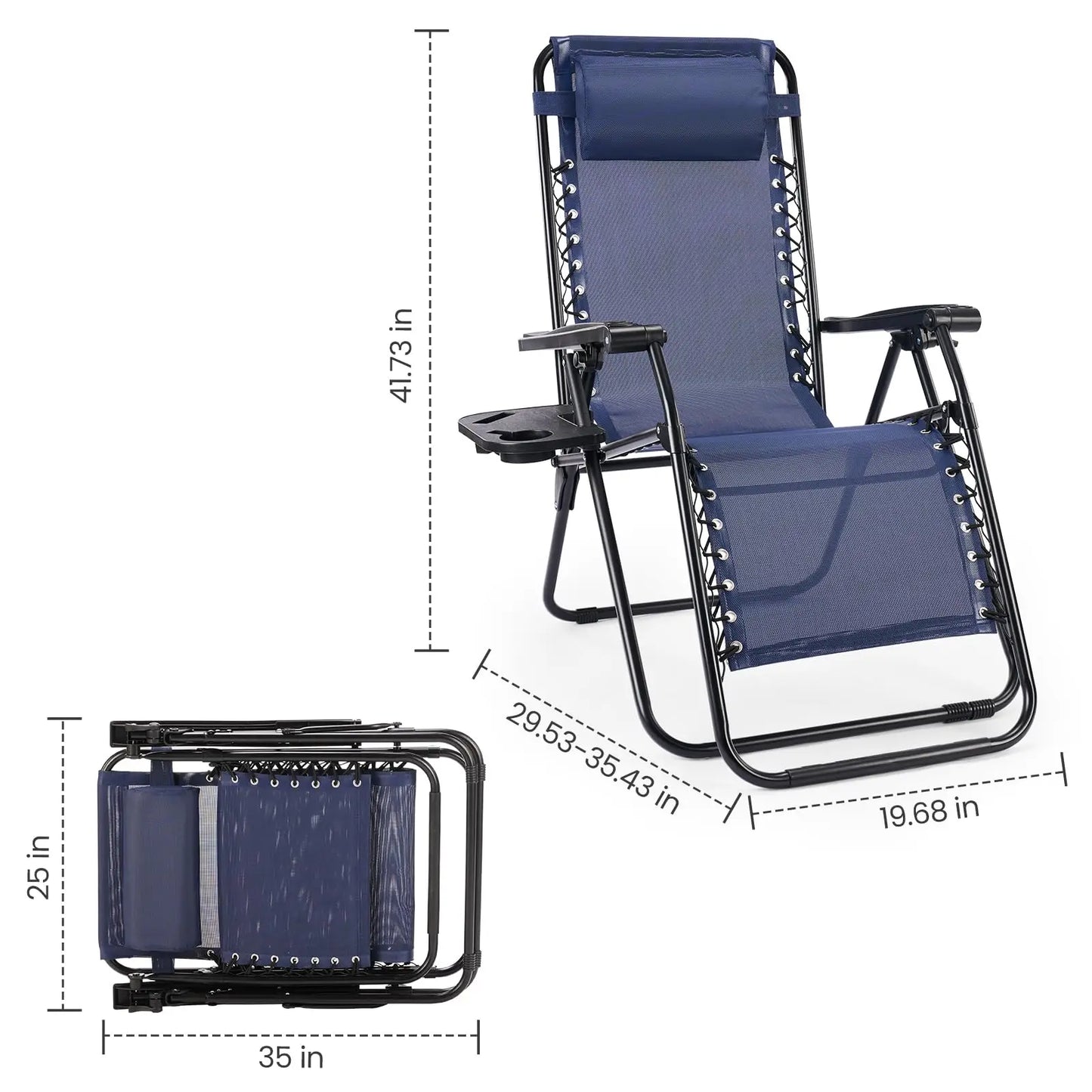 JHK Zero Gravity Portable Recliner Camping Patio Outdoor Garden Lounge Chair with Cup Holder Trays