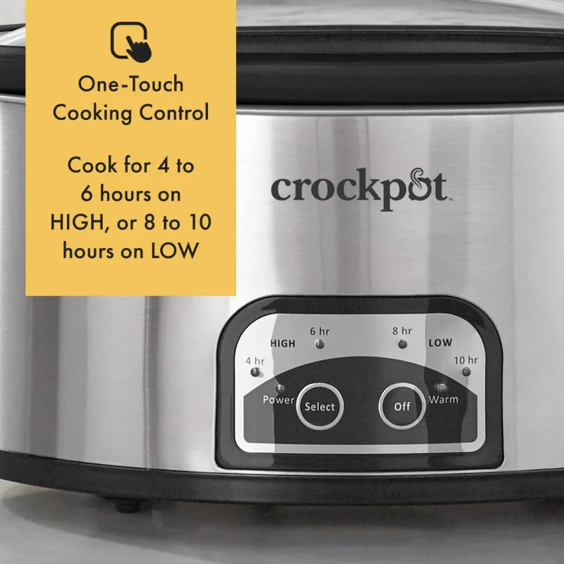 6 Quart Programmable Slow Cooker with Timer and Food Warmer Setting, Stainless Steel