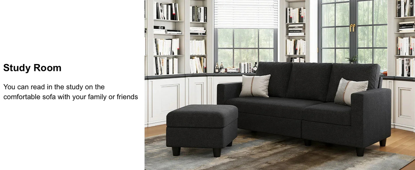 Convertible Sectional Sofa with Linen Fabric, Modern Couch with Reversible Chaise for Living Room and Small Space