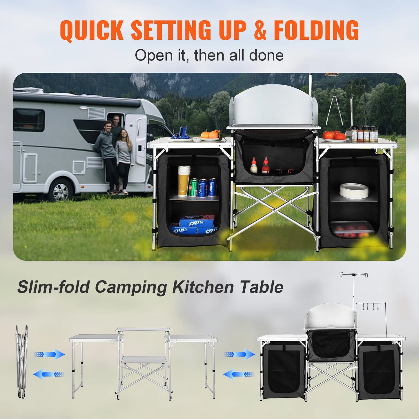 VEVOR Camping Kitchen Table Folding Cooking Table/Storage Carrying Bag Aluminum Cook Station