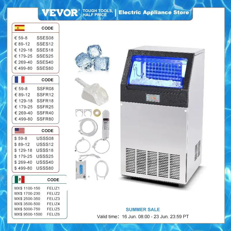 VEVOR Commercial Ice Maker 100 Lbs/24H Ice Maker Machine 55 Ice Cubes in 12-15 Min LED Display