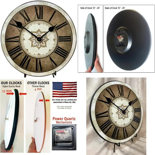 Silent Non-Ticking Handcrafted Wall Clock | Rustic Decor | Beautiful Color | Made in USA | Perfect for Home and Office