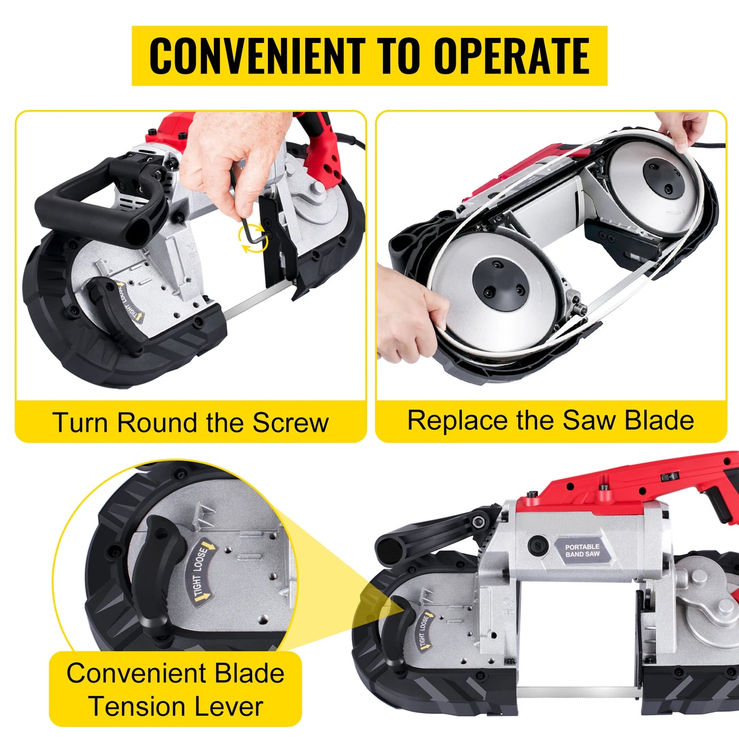 SucceBuy Portable BandSaw 5Inch Cutting Capacity Cordless Variable Speed 10Amp Motor Deep Cut