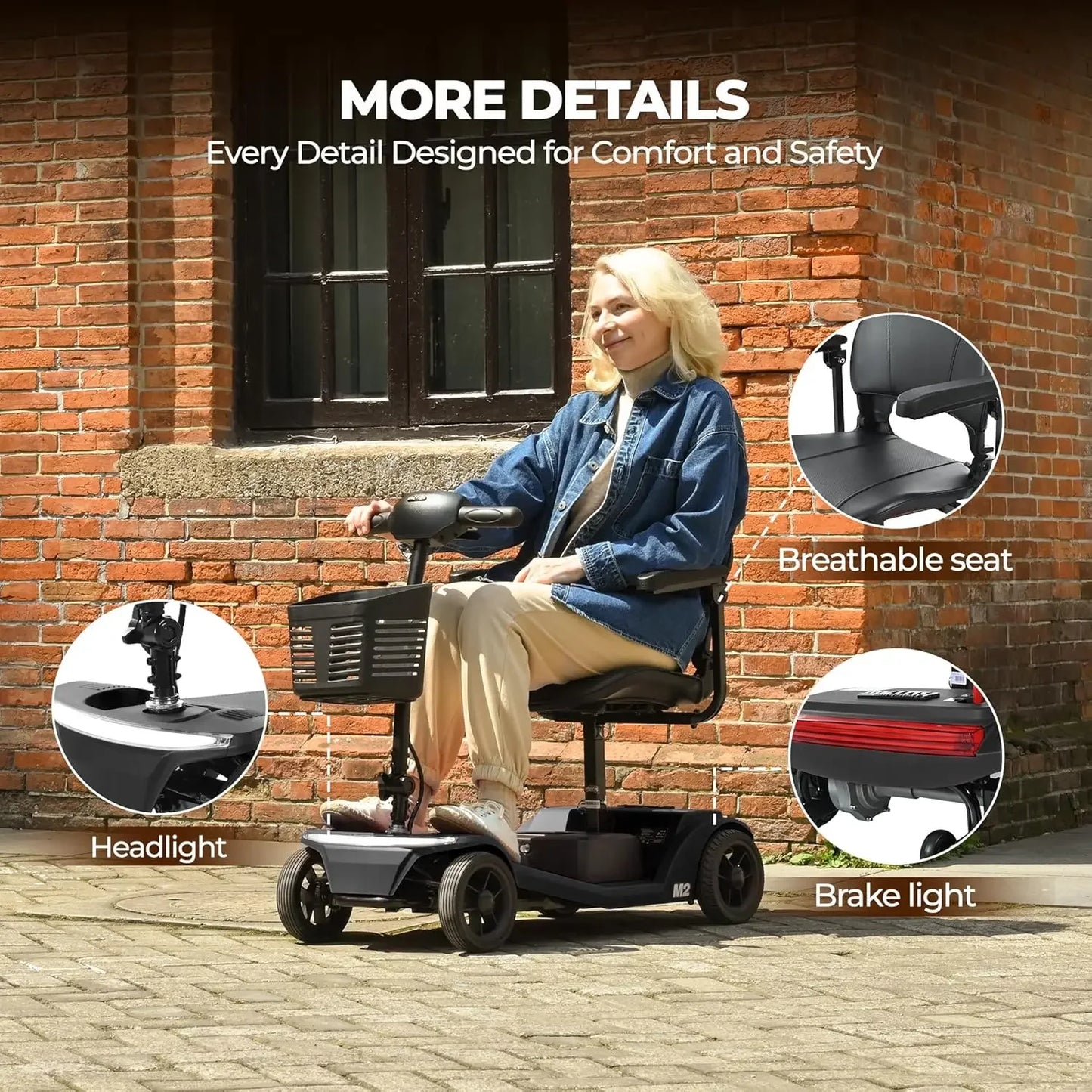 330lbs Max Weight Electric Mobility Scooter 4 Wheel Mobility 10-15 miles Per Charge Wheelchair
