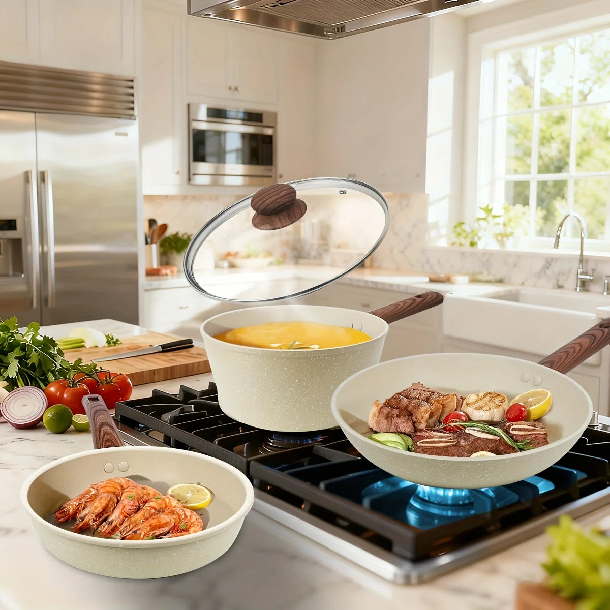 Multi-Piece Non-Stick Cookware Set- Durable and Versatile Cookware