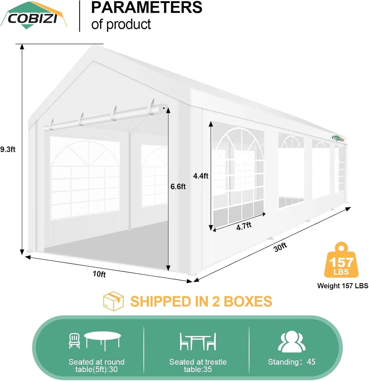 10x30ft Party Tent Heavy Duty, Wedding Tent, Event Tent, with 6 Removable Sidewalls