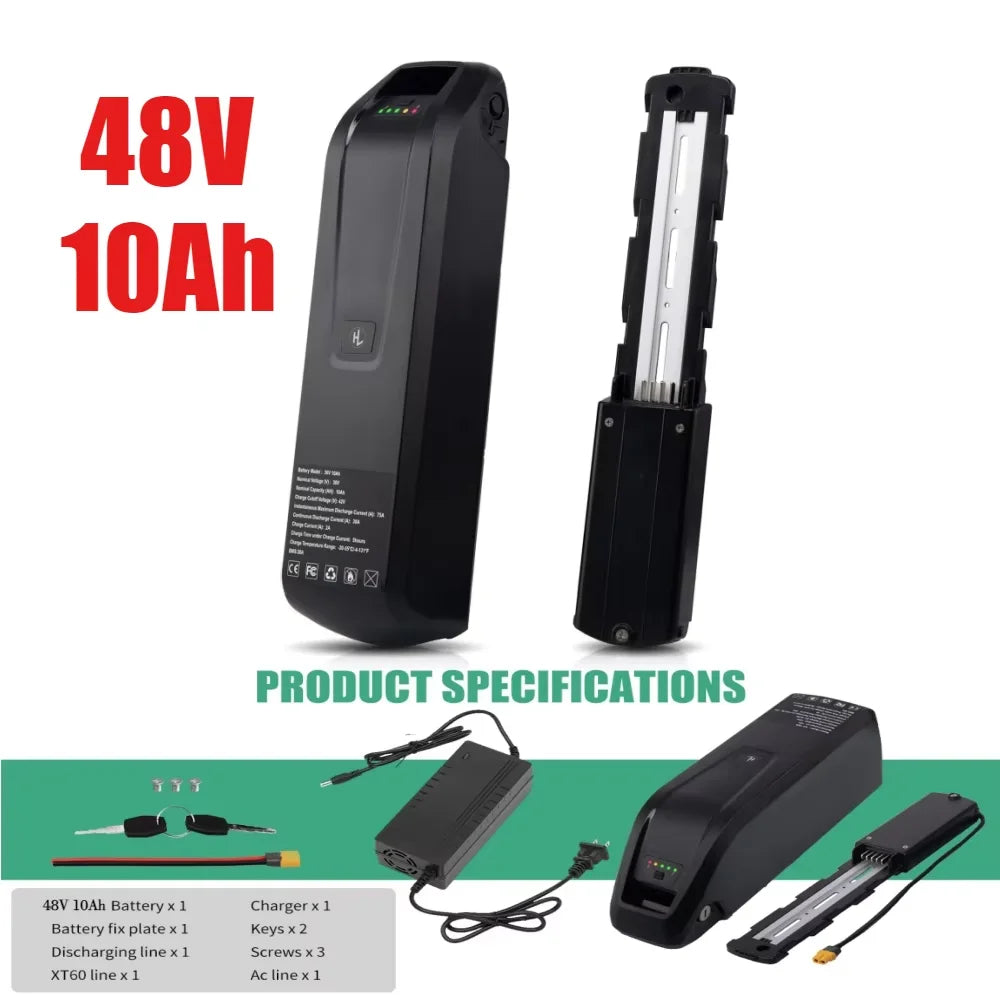 36V 48V Hailong Ebike Battery w/Charger Full Capacity 10Ah 15Ah 20Ah 18650 Lithium Battery Pack