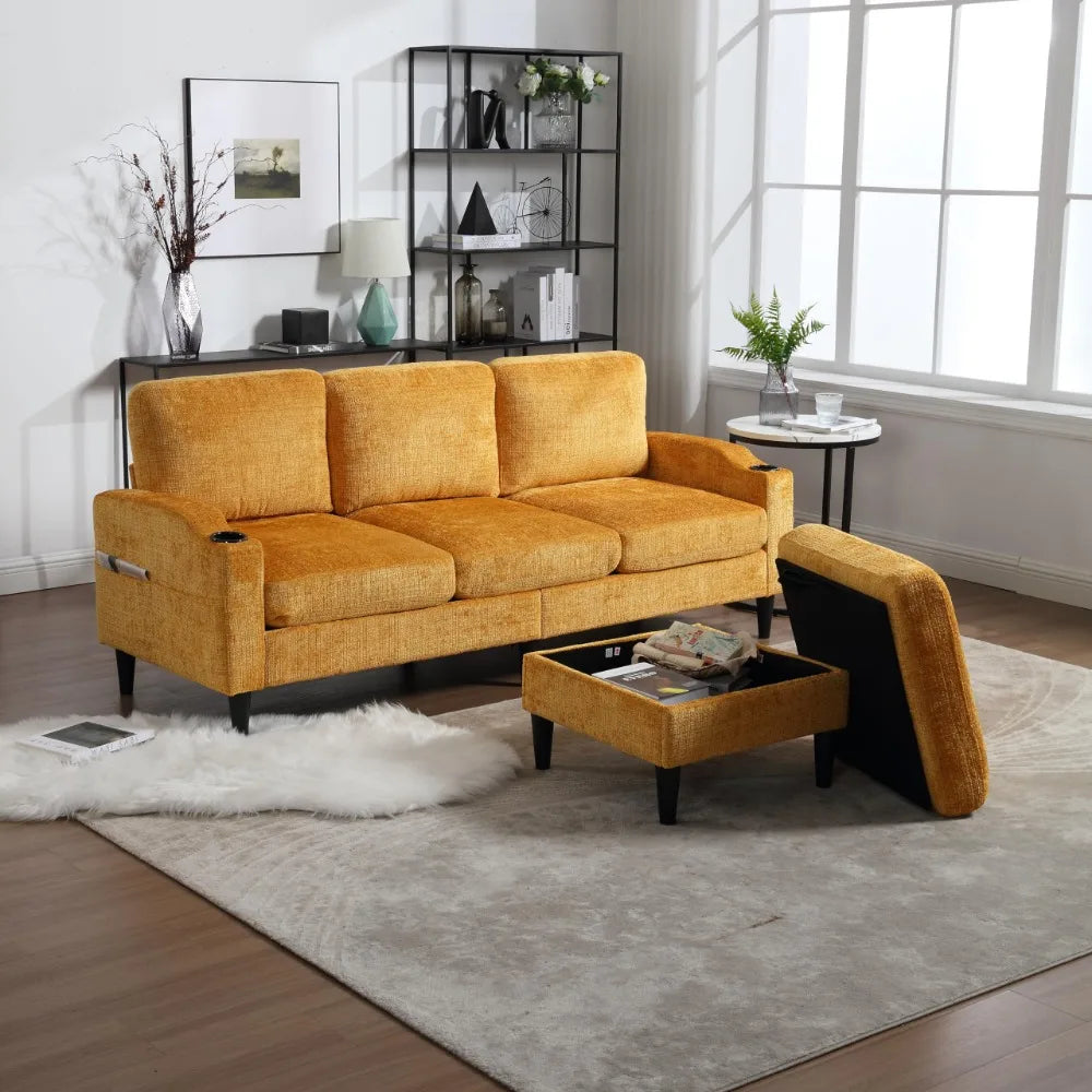 2024 New L-Shaped United Sofa with Storage Ottoman and Armrests,Modern Wood Cozy Sectional Couch