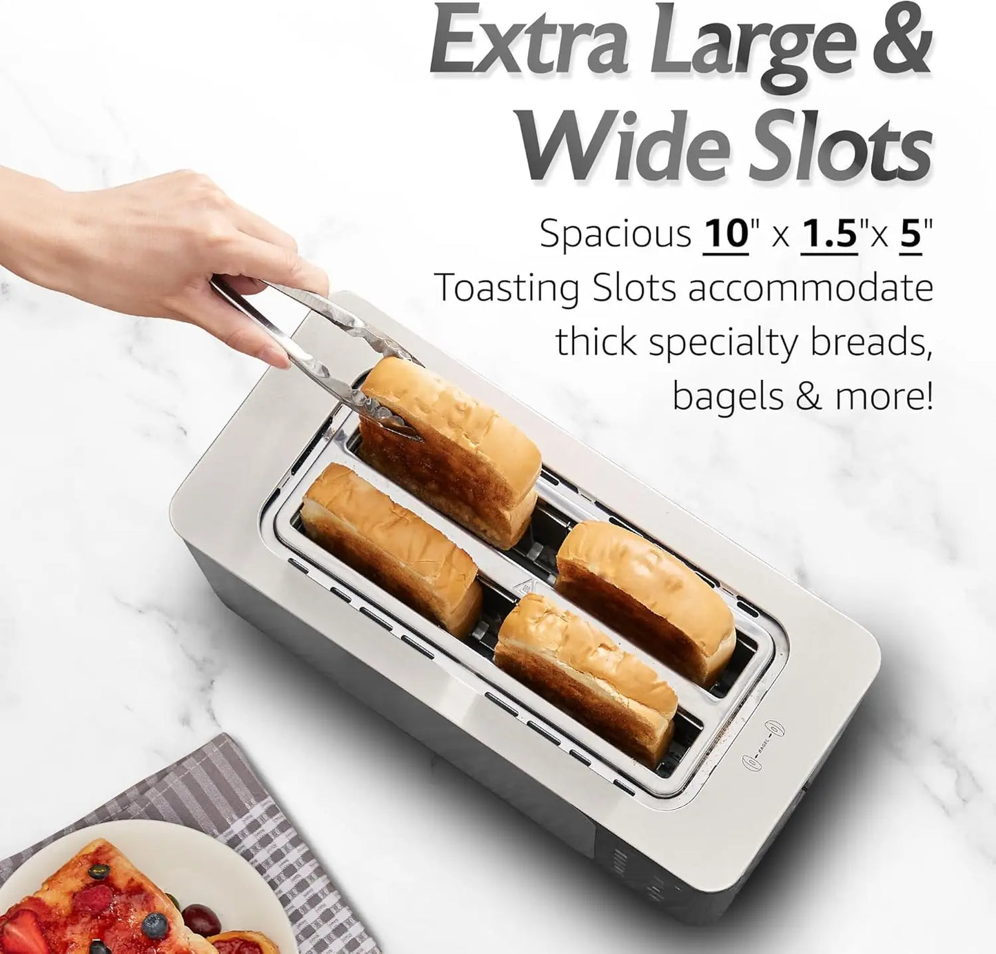 ECT5924D SmartToast Digital Long Slot 4 Slice Toaster 1.5” Wide Slots Bagel LED Touch Screen