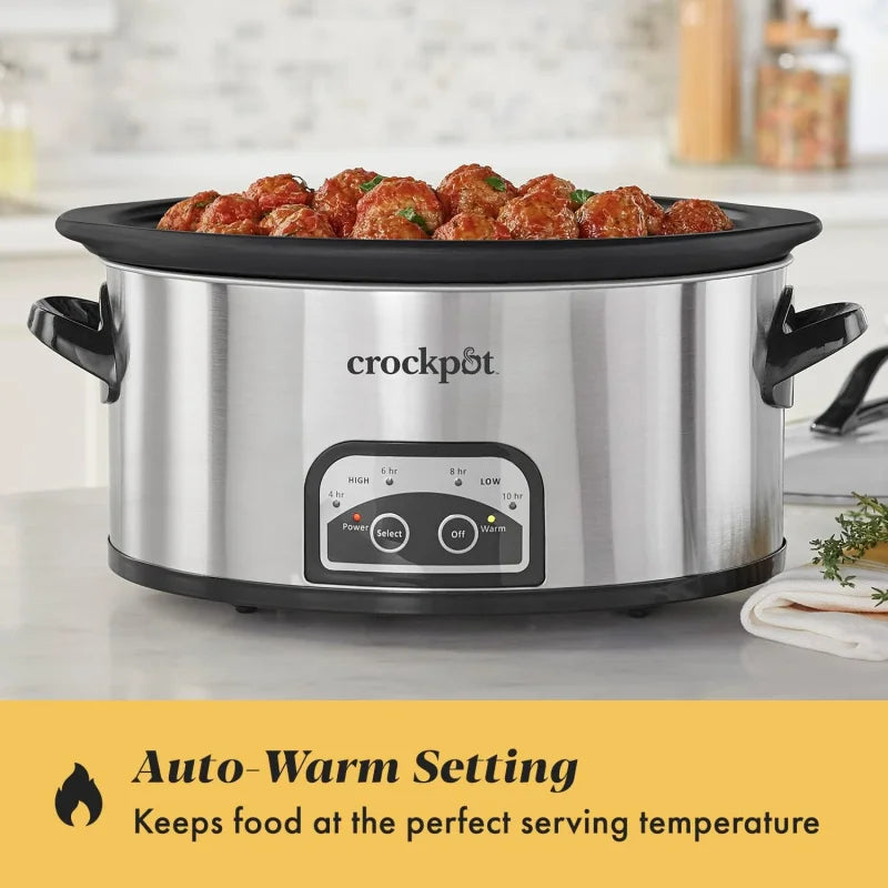 6 Quart Programmable Slow Cooker with Timer and Food Warmer Setting, Stainless Steel