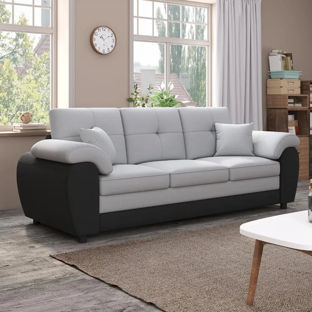 3 Seater Sofa, Modern Sofa Couch, 81.8" Chesterfield Velvet Upholstered Sofa w/Pickup Armrest