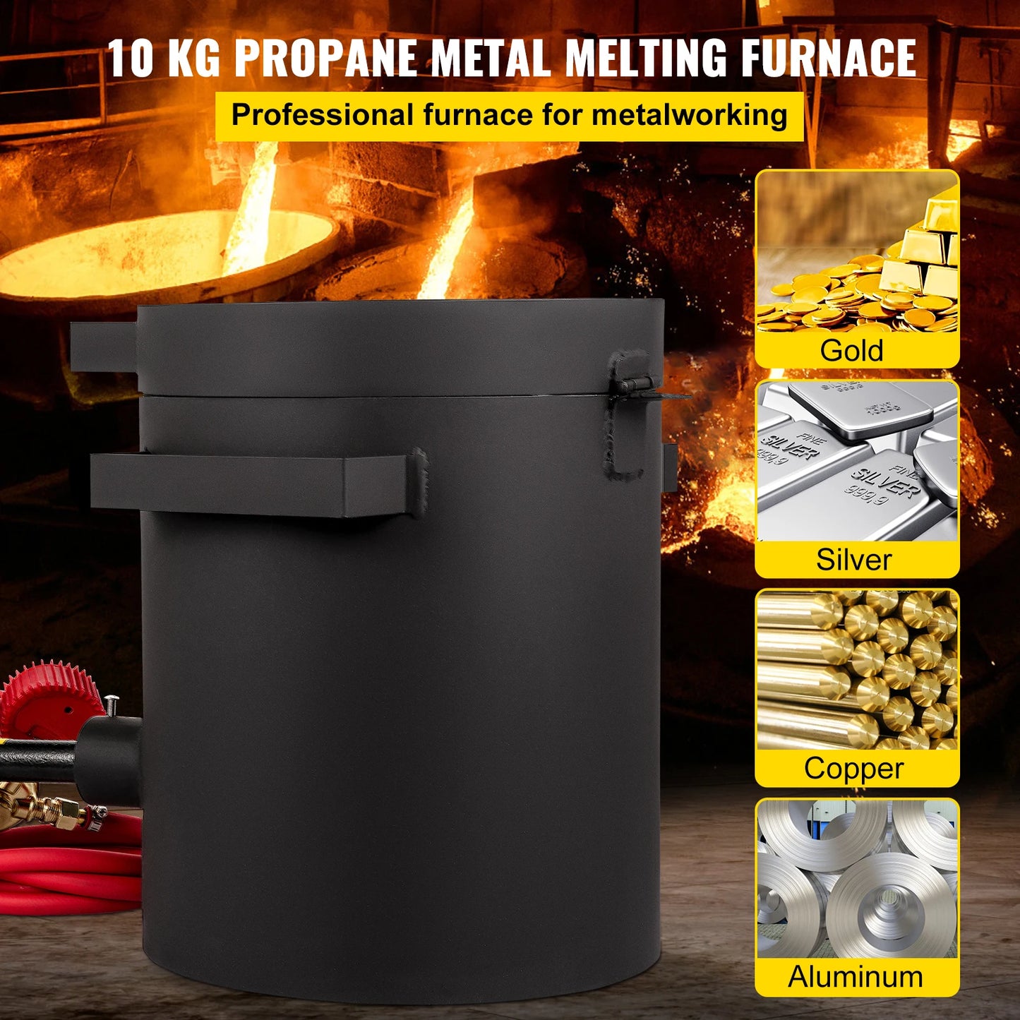 VEVOR Propane Melting Furnace 2/4/5/6/10 KG Metal Foundry Furnace Kit w/ Graphite Crucible & Tongs