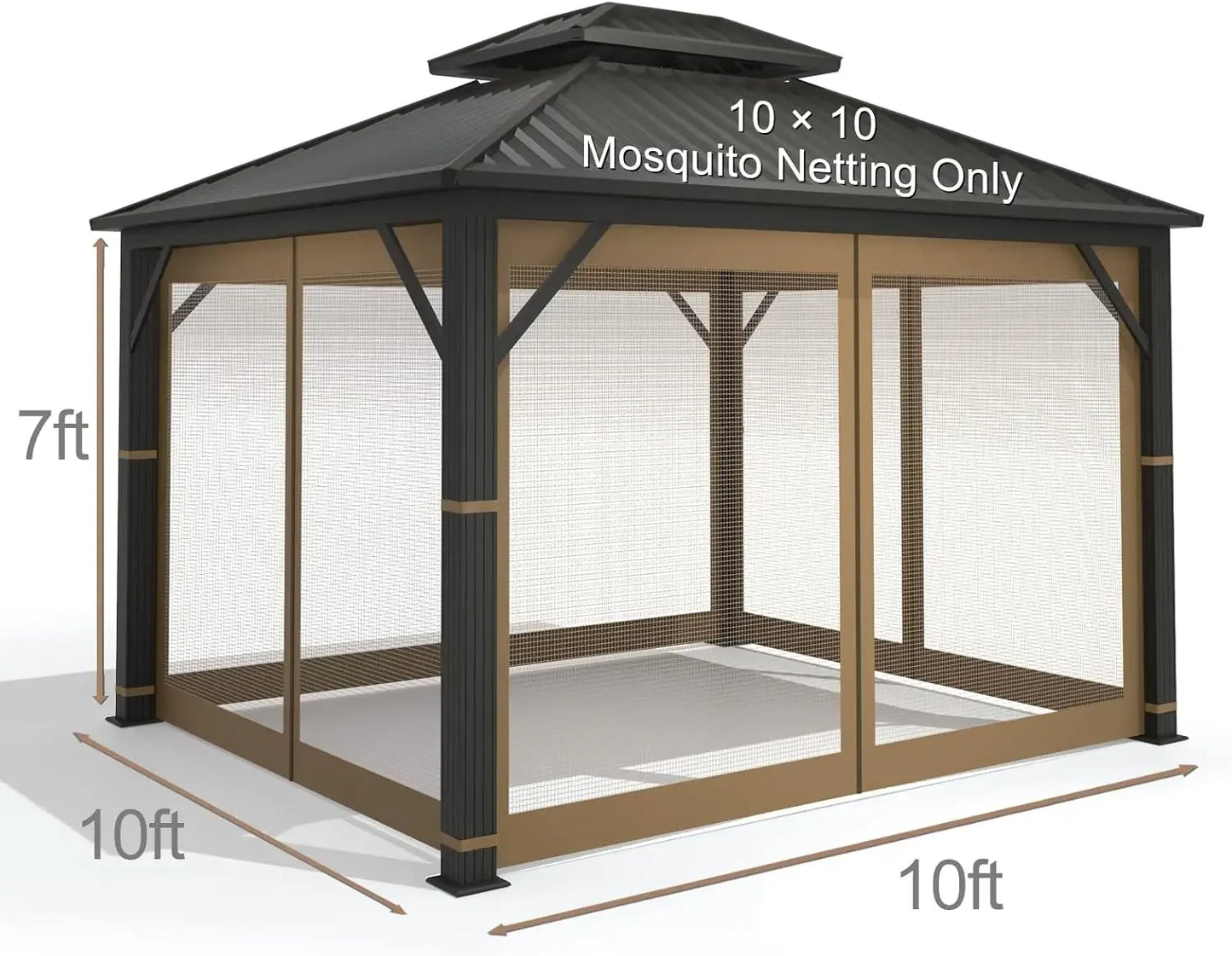 Gazebo Universal Replacement Mosquito Netting 10' x 10' Mesh Netting Screen 4-Panel Curtain NO FRAME