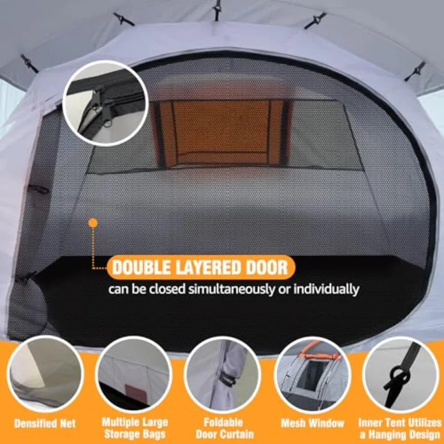 Camping Tents Tunnel Tent 4 Person Family Tents with 2 Doors Extra Weatherproof Outdoor Shelter