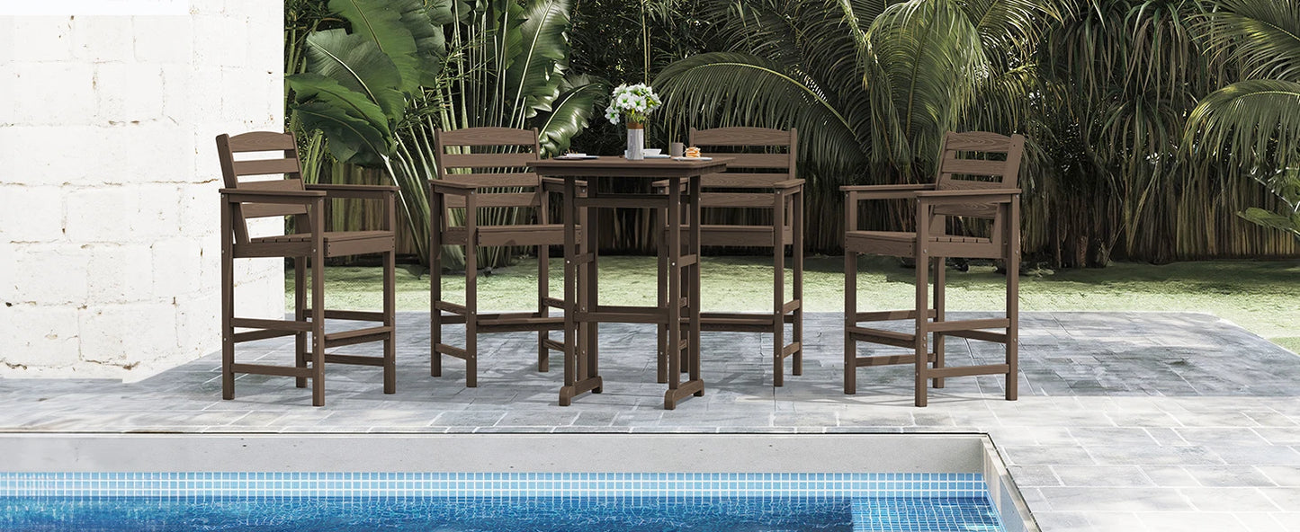 Two Piece Set High Top Patio Adirondack Chairs, Balcony Height Outdoor Barstool Seating Combination
