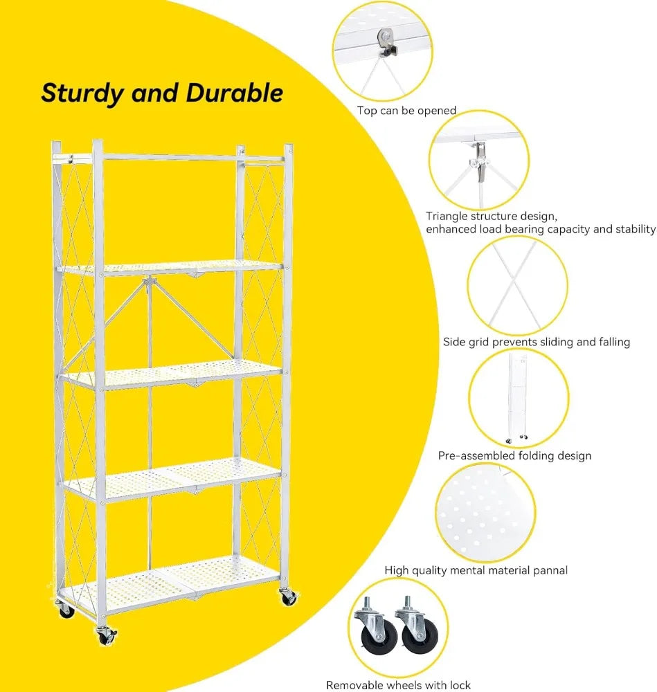 BRIAN & DANY Metal Storage Shelves - 4 Tier Shelving Unit, Folding Display Shelf Racks No Assembly