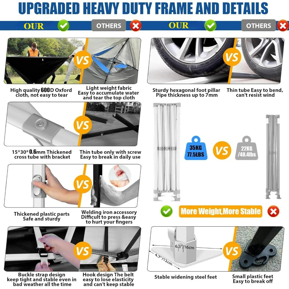 Pop Up Canopy Tents Heavy Duty Commercial Party Tents Easy Up with Roller Bag & Sand Bags