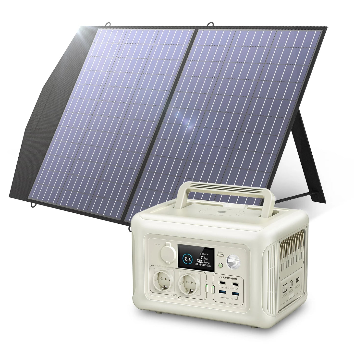 ALLPOWERS Solar Panel kit 100W 140W 200W Portable Charger w/Portable Power Station 600W LiFePO4