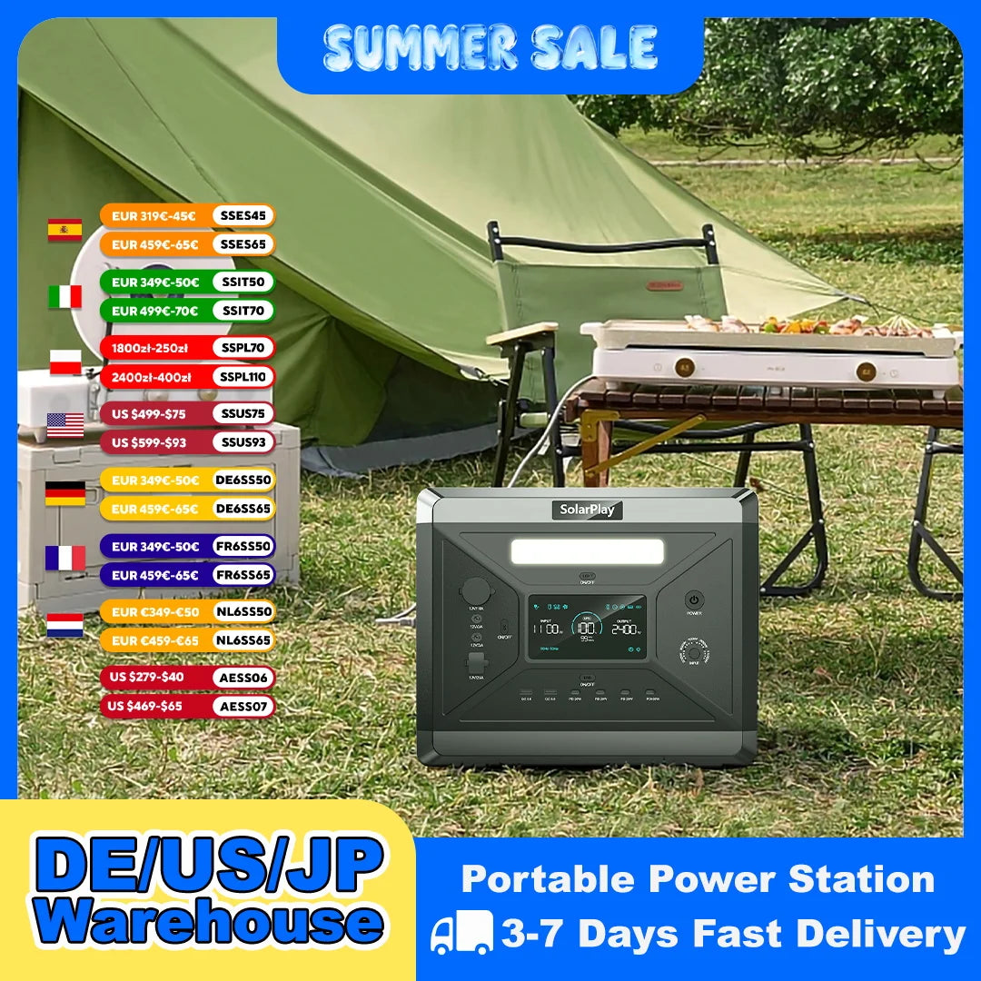 SOLARPLAY Q2501 Portable Power Station 2160WH LiFePO4 Battery, 2400W /4800W Peak