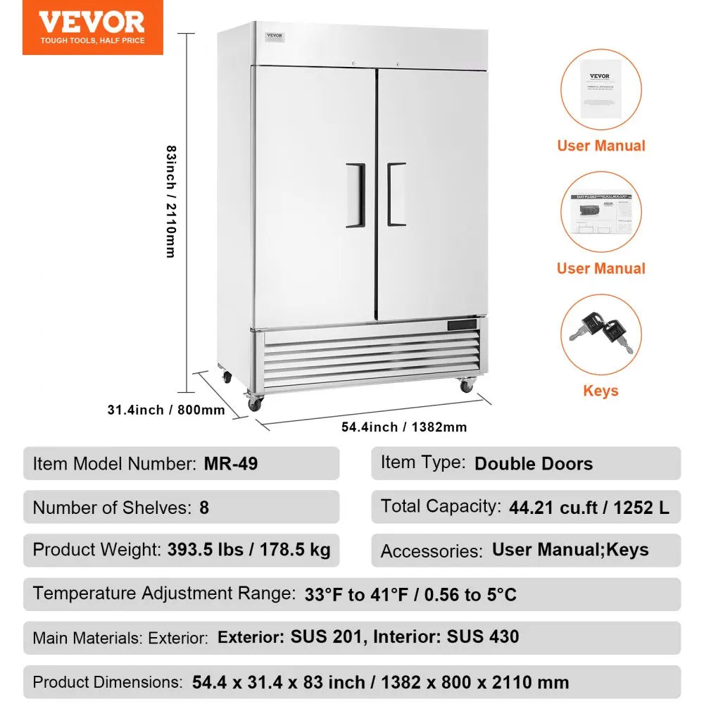 VEVOR Commercial 9.32 Cu.ft Reach In 27" W Upright Refrigerator 1-3 Door Auto-Defrost Refrigerator
