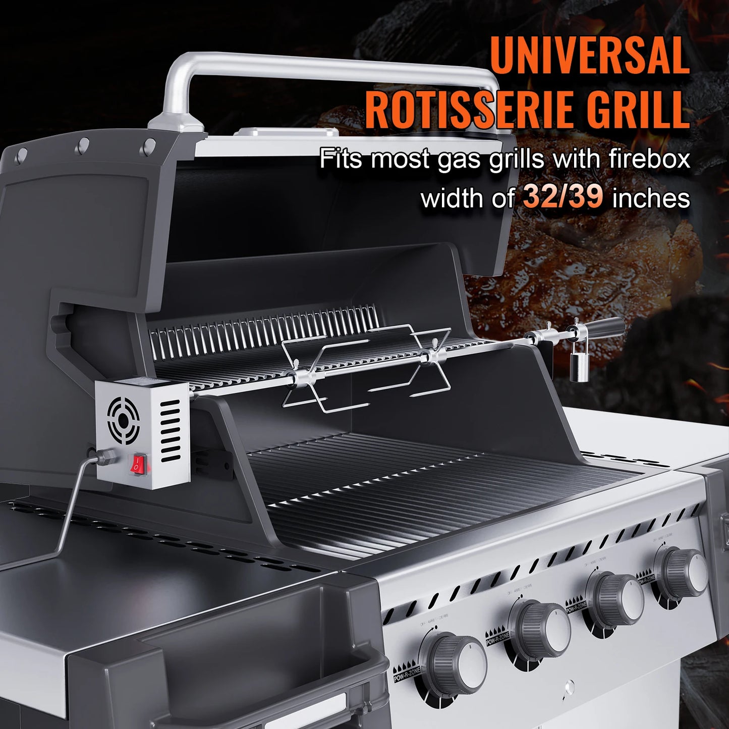 VEVOR Universal Grill Rotisserie Kit for Grills, Electric BBQ Grill with 9W Motor, Stainless Steel