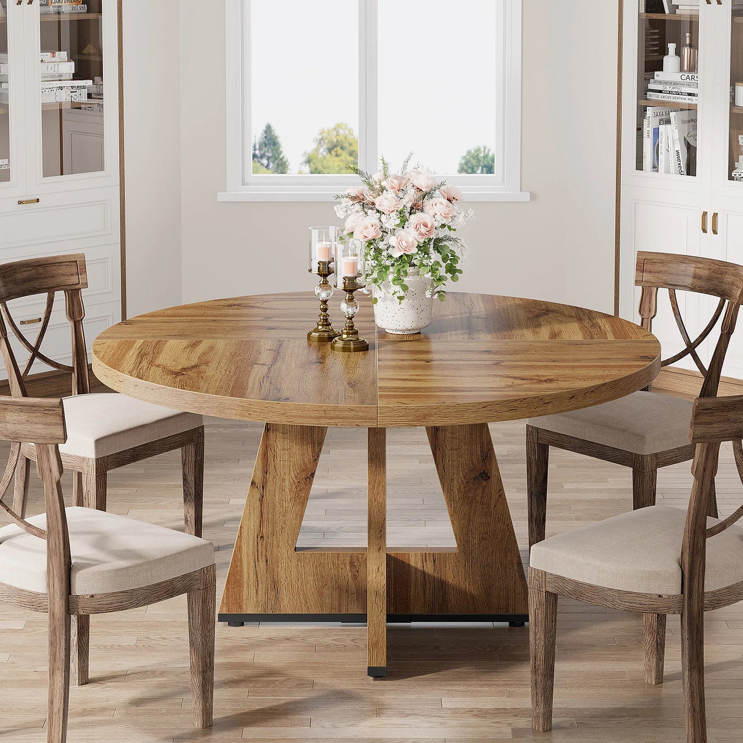 Tribesigns Round Dining Table for 4, 47 Inch Farmhouse Small Dinner Table Kitchen for Dining Room