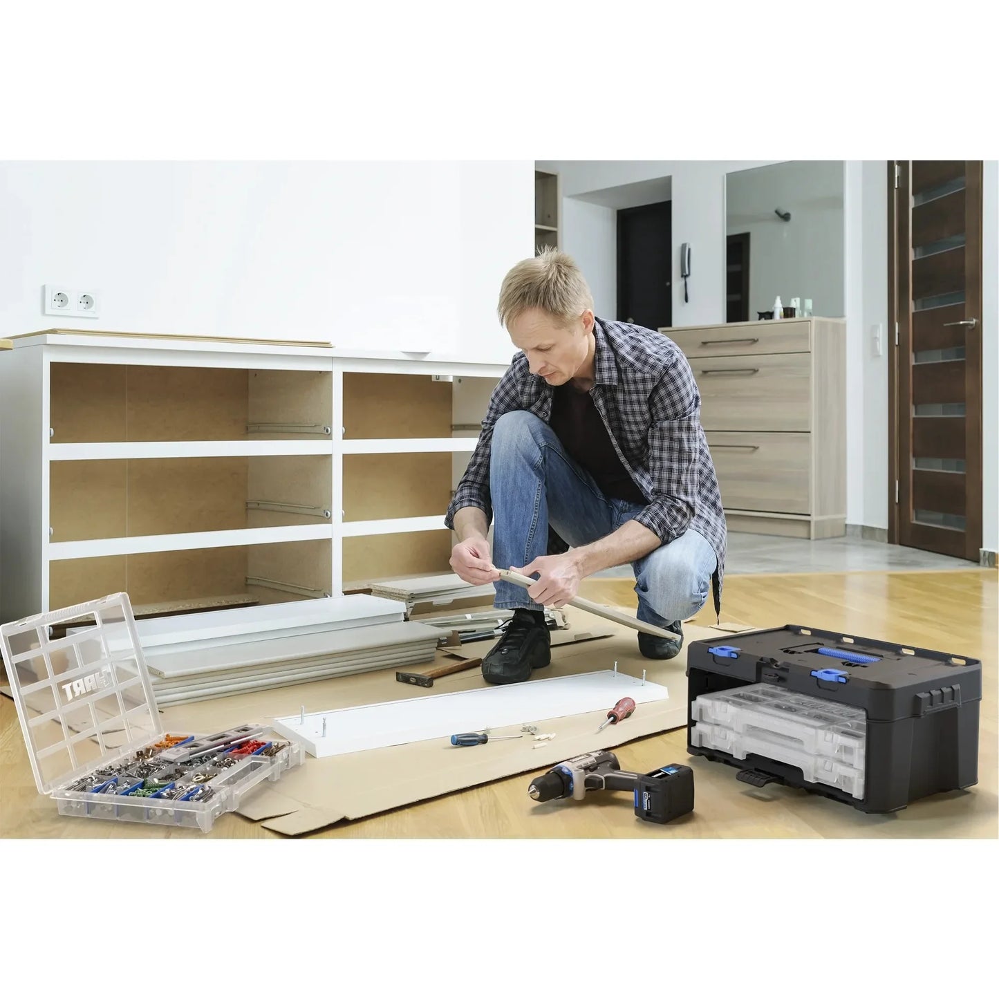 HART 3 parts and tool box organizers, clear plastic containers