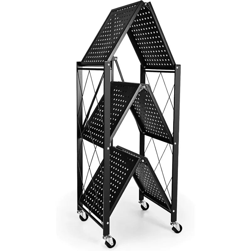 5-Tier Heavy Duty Foldable Metal Rack Storage Shelving Unit with Wheels Moving Easily Organizer