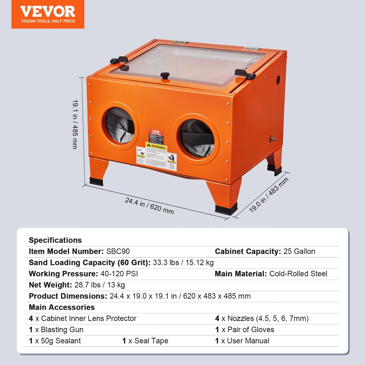 VEVOR 25 Gallon Sandblasting Cabinet Portable Benchtop Sand Blaster with Blasting Gun Nozzles