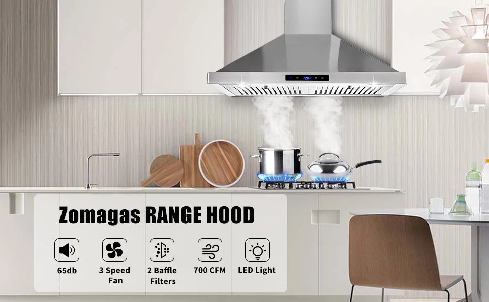 Wall Mount Kitchen 30" Duct Convertible Range Hood 700CFM, 3 Speed/LED Light Range Hood USYS0375A
