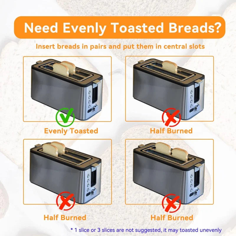 4 Slice Toaster, Long Slot Toaster With Countdown Timer, Bagel/Defrost/Reheat/Cancel,Warming Rack