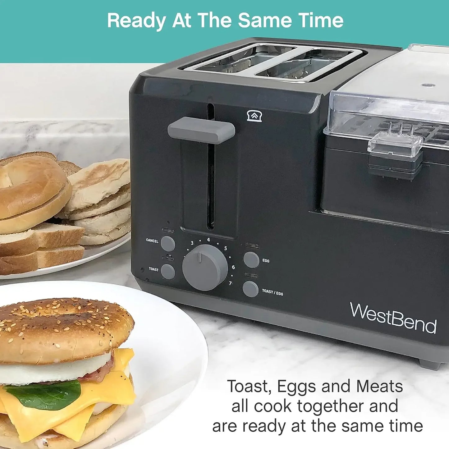 NEW 78500 Breakfast Station, 2-Slice Toaster w/Warming Tray and Egg Cooker/Poacher, Black