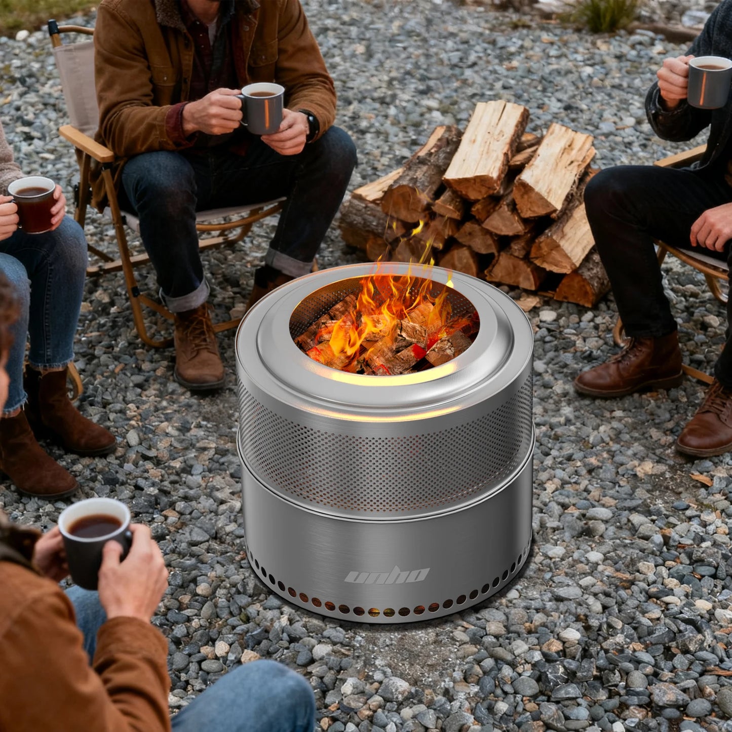 Wood Burning Firepit,Large Stainless Steel Smokeless Fire Pit with Carry Bag, Camping Firewood
