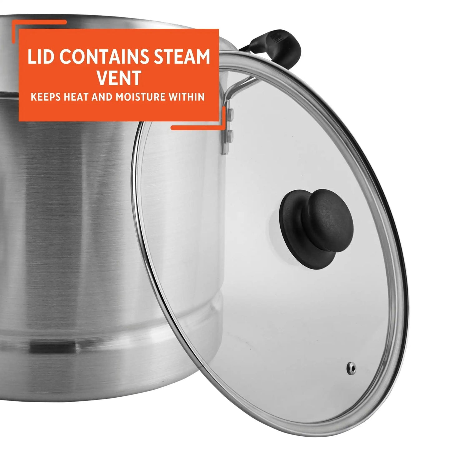 10Qt Aluminum Steamer or Stock Pot with Glass Lid & Removable Rack